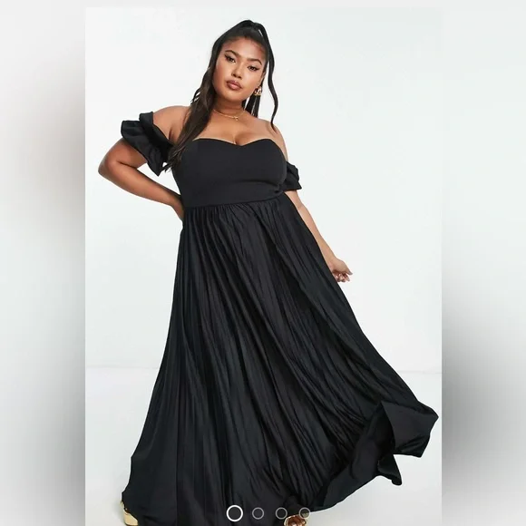 chinese dress ladies Asos Edition Crepe Bardot Column Maxi Dress With Split In Dusky Blue